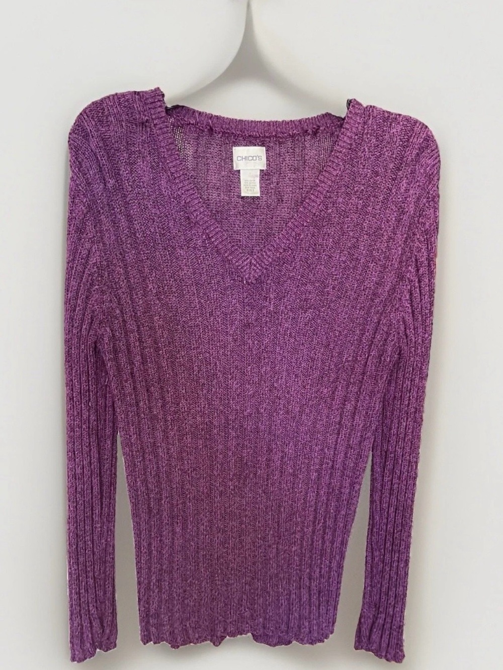Chico's Purple Ribbed V-Neck Sweater Size 3/XL